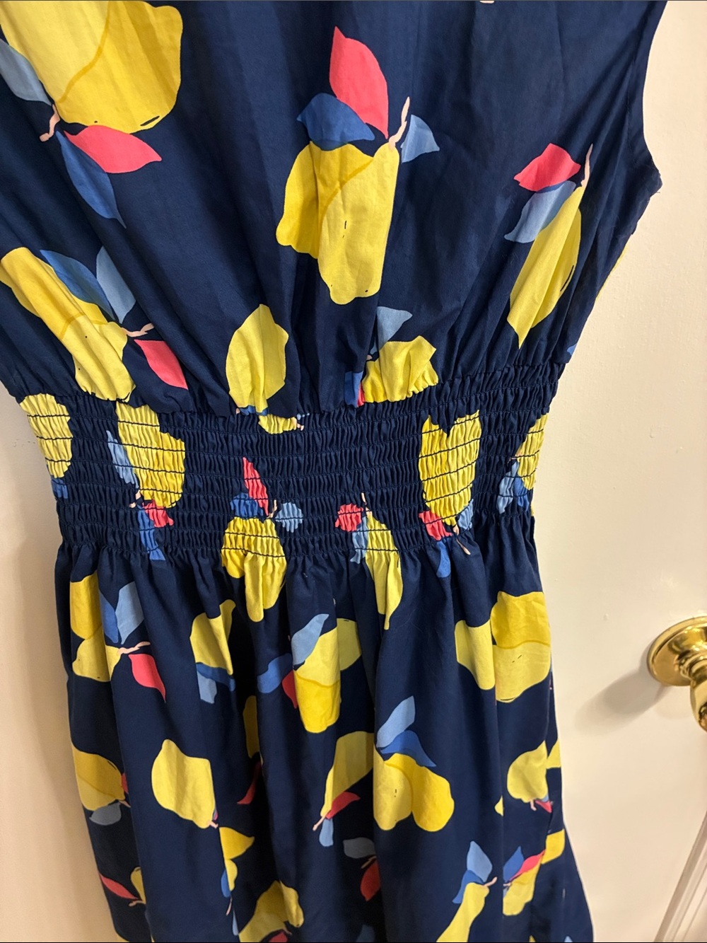 kate spade Navy Lemon-Print Smocked Waist Dress Sz 2-100% Cotton - Picture 4 of 11